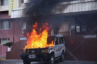 Police Car at Bomb blast Hyderabad India