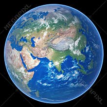 Planet Earth with atmosphere isolated on black background