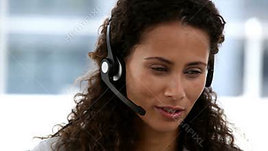 Female operator answering the telephone