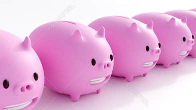 A 3d rendering of row of four pink piggy banks