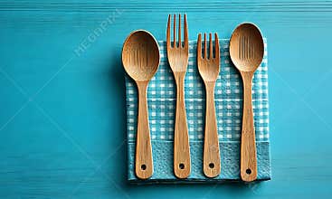 Wooden Utensils on a Gingham Napkin