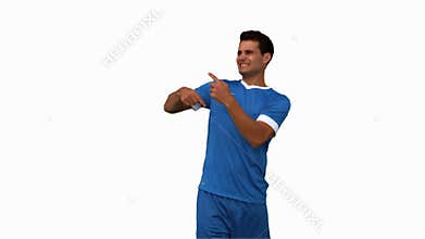 Football player calling doctors on white screen