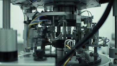 Close Up Precision of GPS Satellite Alignment Calibration Process Featuring Mechanical Components and Wiring in Bright Lighting