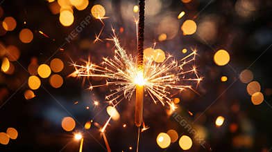 Bright Sparkler Burning Against a Dark Background at Night
