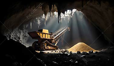 Golden Ore Flow in a Dramatic Underground Mining Cave