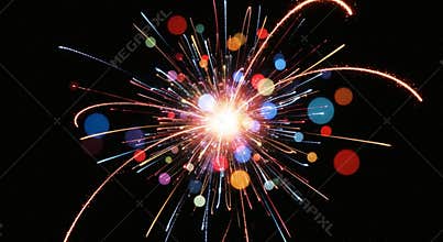 Colorful Explosion of Light and Sparkles on Black Background