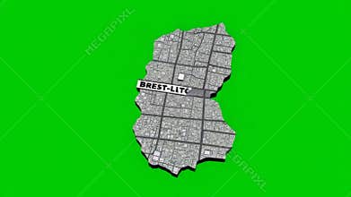 3 D city map fragment on green screen chroma key background for urban planning and development
