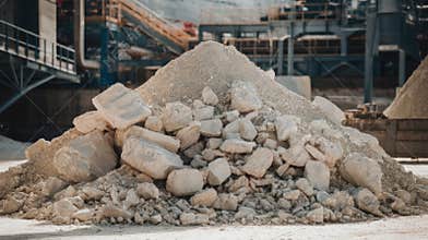 Pile of Stones and Gravel at a Quarry on a Sunny Day at Noon