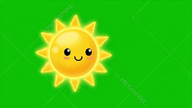 Cute Animated Sun Character Against Green Background