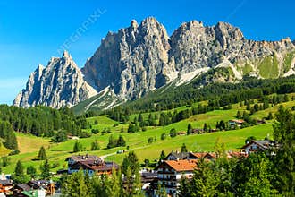Green meadows and high mountains above Cortina D ampezzo,Italy