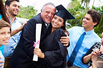 Hispanic Student And Family Celebrating Graduation