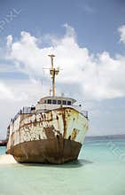 Wreck ship on Bahamas beach