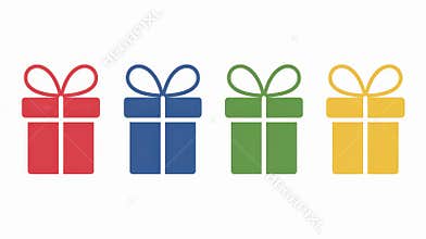 Four Colorful Gifts Sit Side by Side Against a White Background