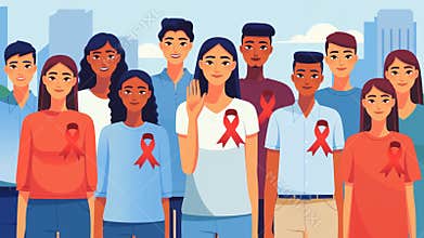 Diverse group of people supporting world aids day awareness