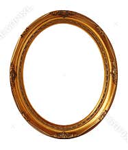 Gold vintage oval photo frame isolated, clipping path.