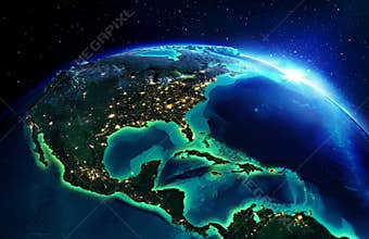 Land area in North America the night
