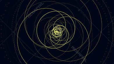Circular array of dots and lines against dark background