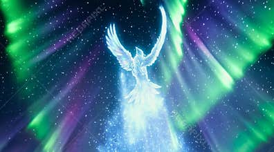 Arctic Thunderbird Taking Flight from Glacier Peak with Aurora Borealis and Icy Shockwave