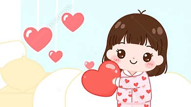 Cute Girl with Heart Cartoon Animation