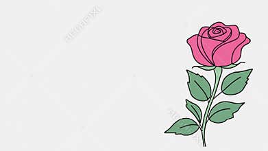 Pink rose with delicate green leaves and cursive word For on a clean white background romantic celebrations one line