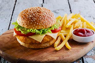 Hamburger with cutlet breaded