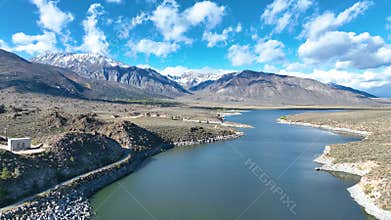 Aerial Crowley Lake Eastern Sierra Nevada Mountains California Flyover