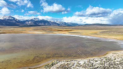 Aerial Wetland and Sierra Nevada Mountains Owens Valley California Flyover