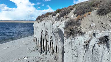Aerial Crowley Lake Columns California Dramatic Shoreline Flyover