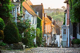 Evening in Mermaid Street, Rye, East Sussex, England.