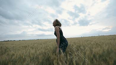 Beautiful girl in dark dress enjoy life in wide