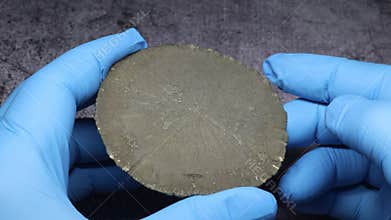 golden Pyrite crystals Disk in close-up