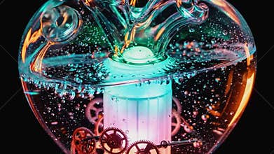 Clockwork Glass Heart — Mechanical Heart Sculpture 4K Stock Footage