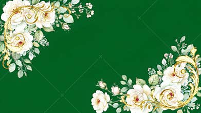 Soft watercolor floral border with pastel roses and delicate greenery framing corners