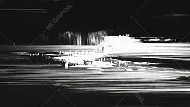 Abstract digital glitch art black and white landscape
