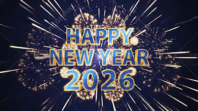 Festive fireworks display with happy new year 2026 celebration