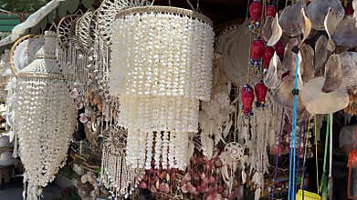 Seashell souvenirs and crafts sold at souvenir shops in tourist destination