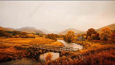 Seamless looping timelapse of rural countryside through four seasons, cinematic smooth transitions.