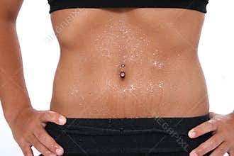 Abdomen In Workout Clothes Covered In Sweat