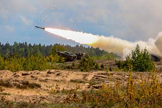 Launching rocket in military training Saber Strike in Latvia