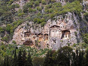 Famous Lycian Tombs of ancient Caunos city, Dalyan, Turkey