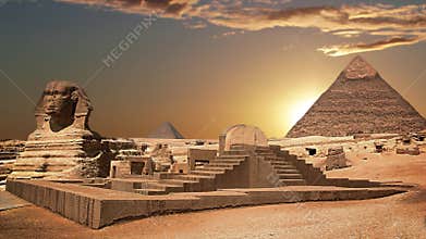 Ancient sphinx and pyramids, symbol of Egypt
