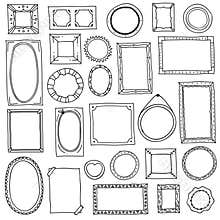 Doodle photo frame. Hand drawn square oval picture frames, scrapbook scribble journaling borders. Retro sketch