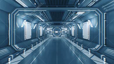 Beautiful Flight Out from the Abstract Futuristic Spaceship Tunnel Through Opening Metal Gates to White Light with Alpha