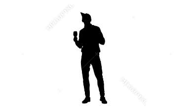 Man in cap dances at a party . White background. Silhouette