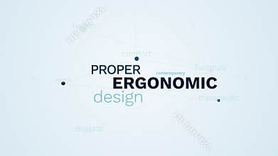 Ergonomic proper design contemporary furniture business comfort therapeutic work desktop health animated word cloud