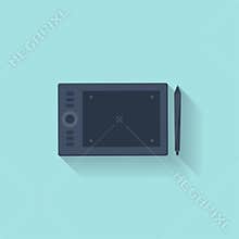 Graphic tablet in a flat style. Digital drawing. Web design. Graphics. Vector illustration.