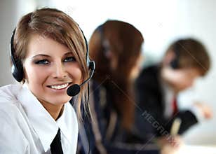 Representative call center woman with headset.