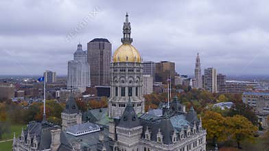 Hartford Connecticut Aerial View Capital Building Statehouse Downtown
