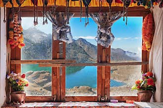 Window view with Gokyo lake