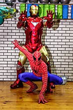 Animators iron man and spider-man in the fitness room